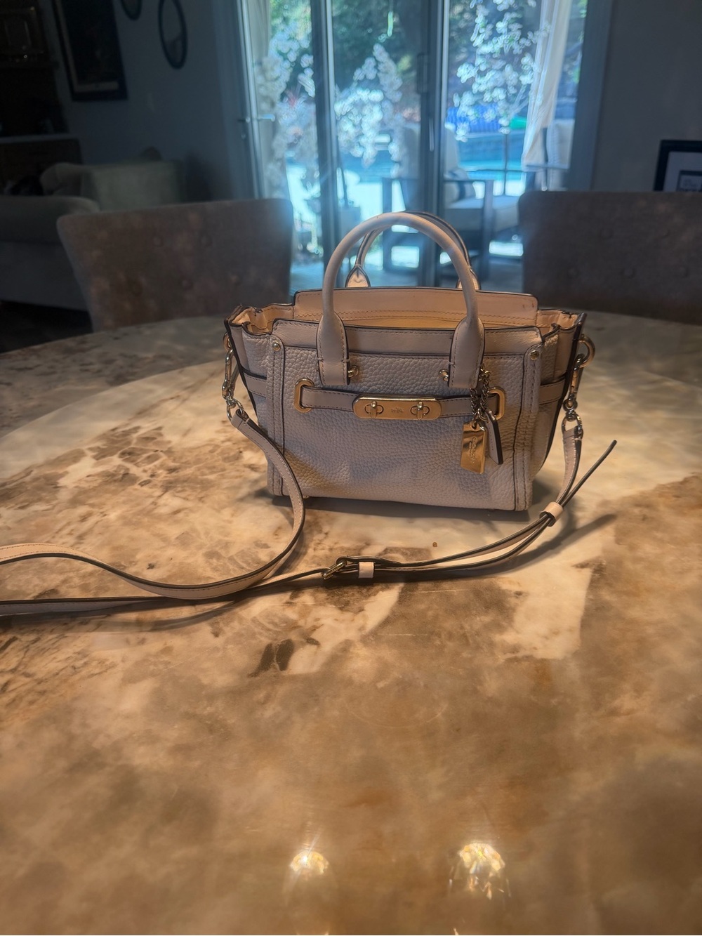 Michael Kors Pebbled Leather Satchel in Light Blue-Gray